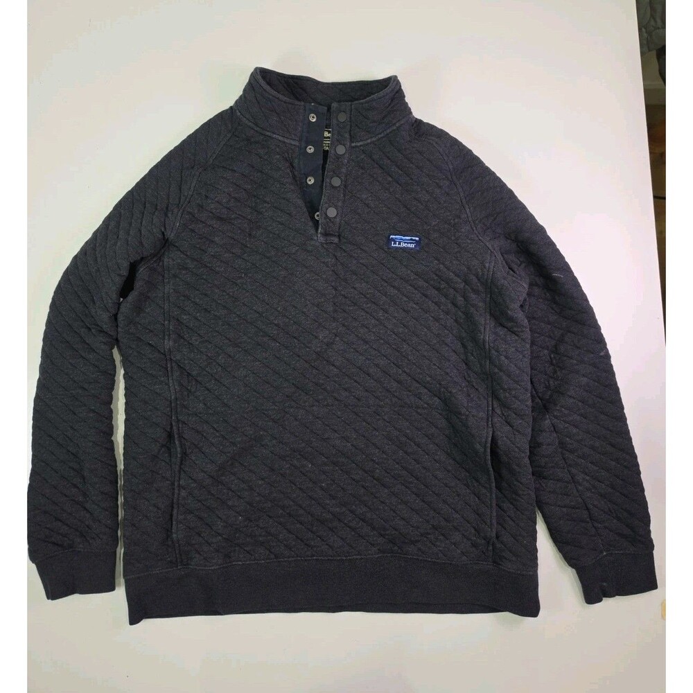 L.L.Bean Men's Diamond Quilted Mock Neck Pullover Sweatshirt Grey L-Tall Vtg